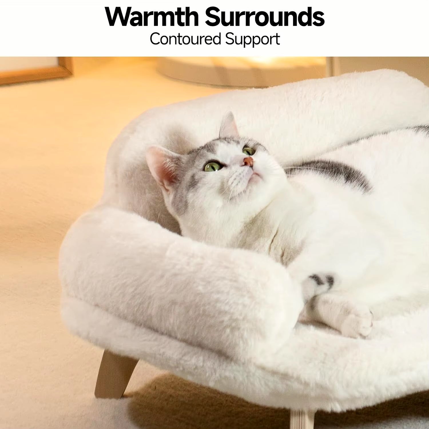 Cat Bed with Removable Washable Cover Elevated Cat Couch for Cats & Small Medium Dogs Wooden Pet Sofa Pet Furniture