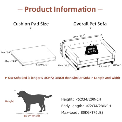 Elevated Dog Bed Sofa Microfiber Leather Cover Luxurious Extra Large Pet Snuggle Lounge Chair with Removable Cushion