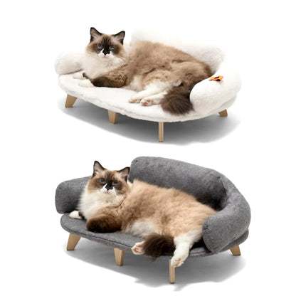 Cat Bed with Removable Washable Cover Elevated Cat Couch for Cats & Small Medium Dogs Wooden Pet Sofa Pet Furniture