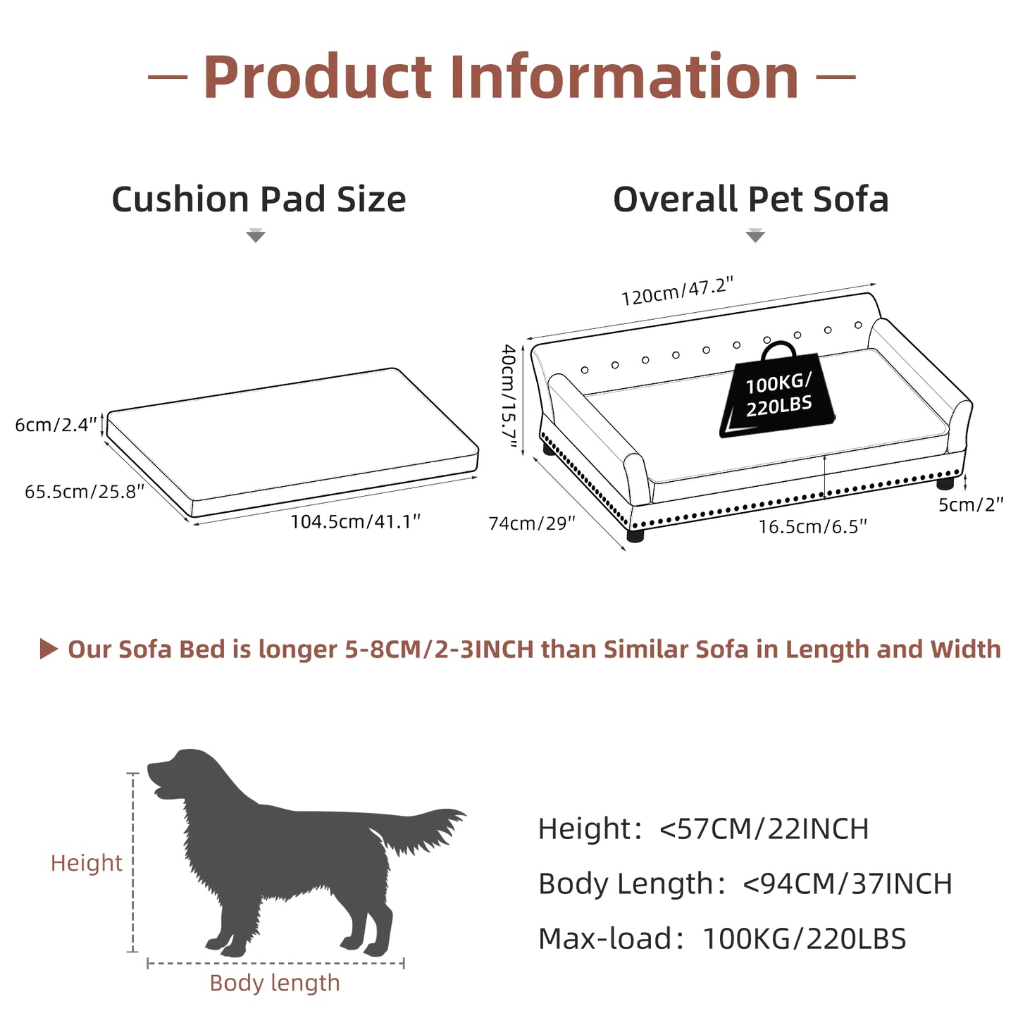 Elevated Dog Bed Sofa Microfiber Leather Cover Luxurious Extra Large Pet Snuggle Lounge Chair with Removable Cushion