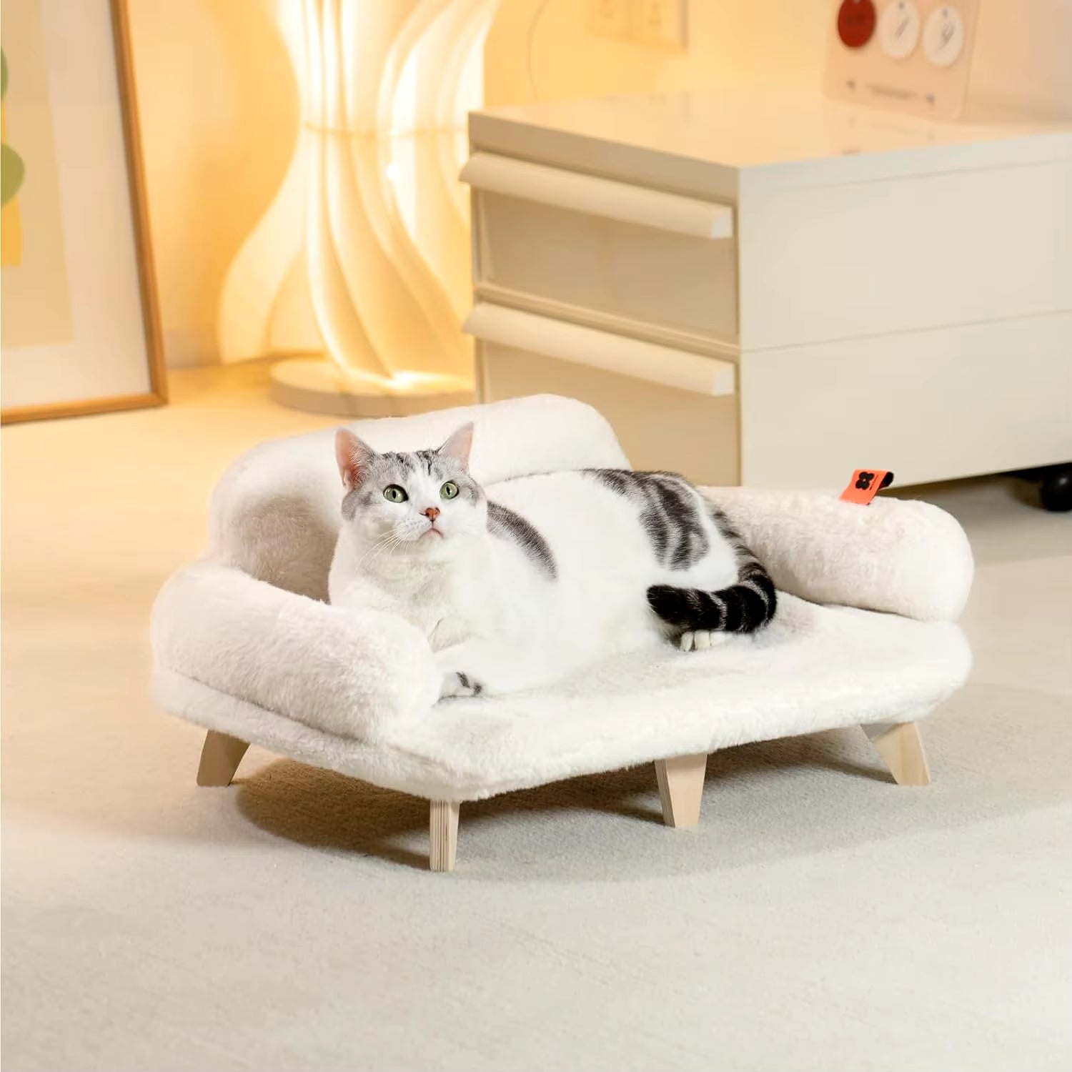 Cat Bed with Removable Washable Cover Elevated Cat Couch for Cats & Small Medium Dogs Wooden Pet Sofa Pet Furniture