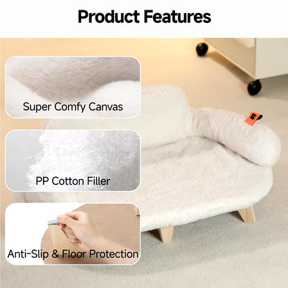 Cat Bed with Removable Washable Cover Elevated Cat Couch for Cats & Small Medium Dogs Wooden Pet Sofa Pet Furniture