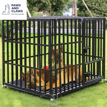 L XL XXL Heavy Duty Dog Crate with 4 Lockable Wheels 3 Doors and Removable Tray Metal Pet Kennels Cage Playpen