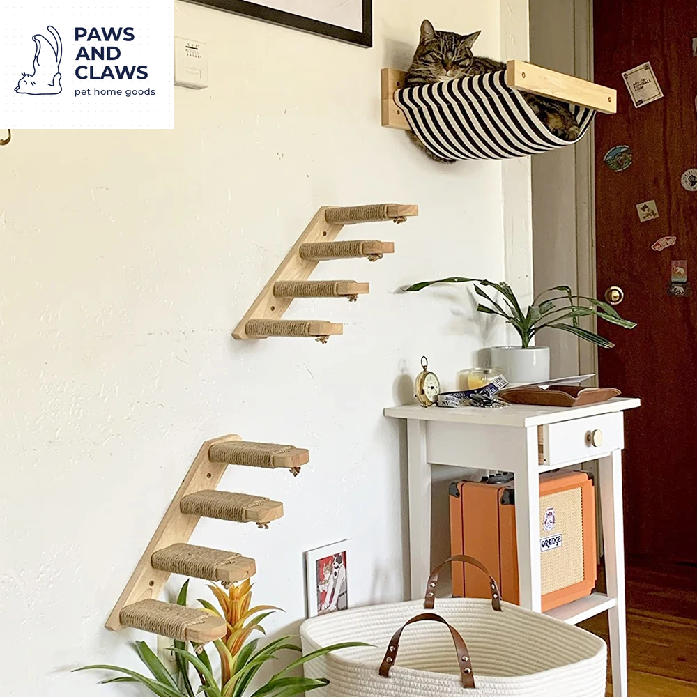 Cat Climbing Shelf Wall Mounted Four Step Stairway with Sisal Scratching Post for Cats Tree Tower Platform Jumping Pet Furniture