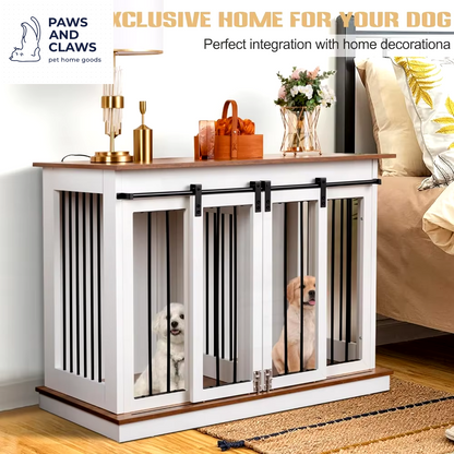 Dog Crate Furniture with Divider Wooden Dog Kennel End Table Large Breed Dog House Indoor for One Large or Two Small Dogs