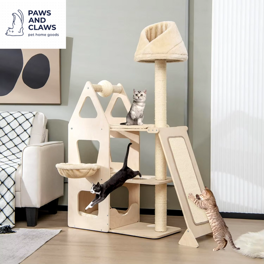 Tangkula Solid Wood Cat Tree, 4-In-1 Building Block Large Cat Tower with Space Capsule Nest, Sisal Scratching Posts,