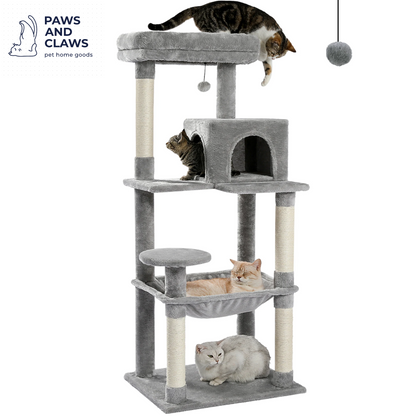 Cat Tree for Indoor Cats 5-Level Cat Tower for Large Cats with Large Hammock Sisal Covered Scratching Posts Cozy Condo Top Perch