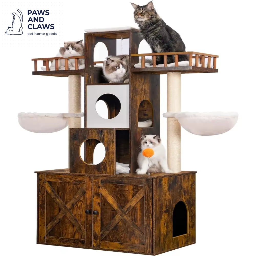 Cat Tree with Litter Box Enclosure for Indoor Big Cat and Large Cats 20 Lbs Heavy Duty,With Scratching Posts Modern Cat Tower