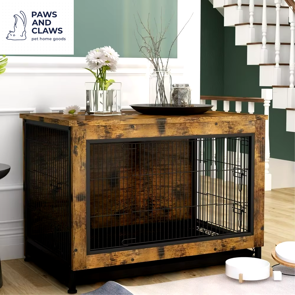 Dog Crate, Heavy Duty Crate End Table with Pull Out Tray for Large and 3 Door Pet Kennel Indoor Furniture, Dog Crate