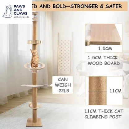 Tall Climbing Tree Accessories for Cats Cat Tower 5-Layer Cat Tree Height Adjustable from Floor to Ceiling Space Capsule Scraper