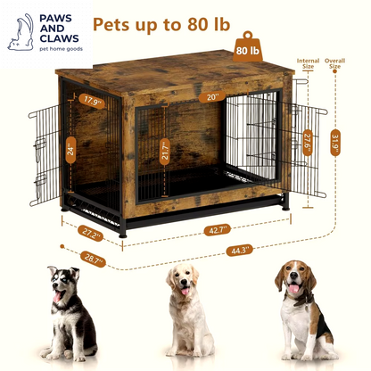 Dog Crate, Heavy Duty Crate End Table with Pull Out Tray for Large and 3 Door Pet Kennel Indoor Furniture, Dog Crate