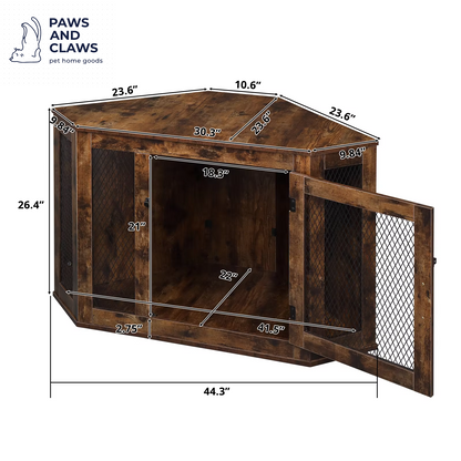 Corner Dog Cage Furniture Lockable Doors Dog Kennel with Wood&Mesh Dog Crate for Small/Medium Dogs Pet Dog House Side End Table