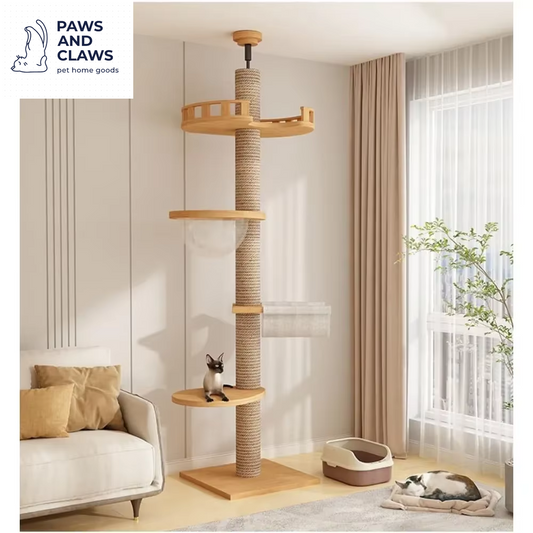 Tall Climbing Tree Accessories for Cats Cat Tower 5-Layer Cat Tree Height Adjustable from Floor to Ceiling Space Capsule Scraper