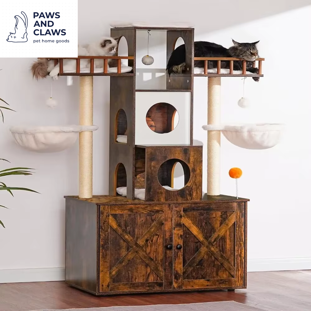 Cat Tree with Litter Box Enclosure for Indoor Big Cat and Large Cats 20 Lbs Heavy Duty,With Scratching Posts Modern Cat Tower