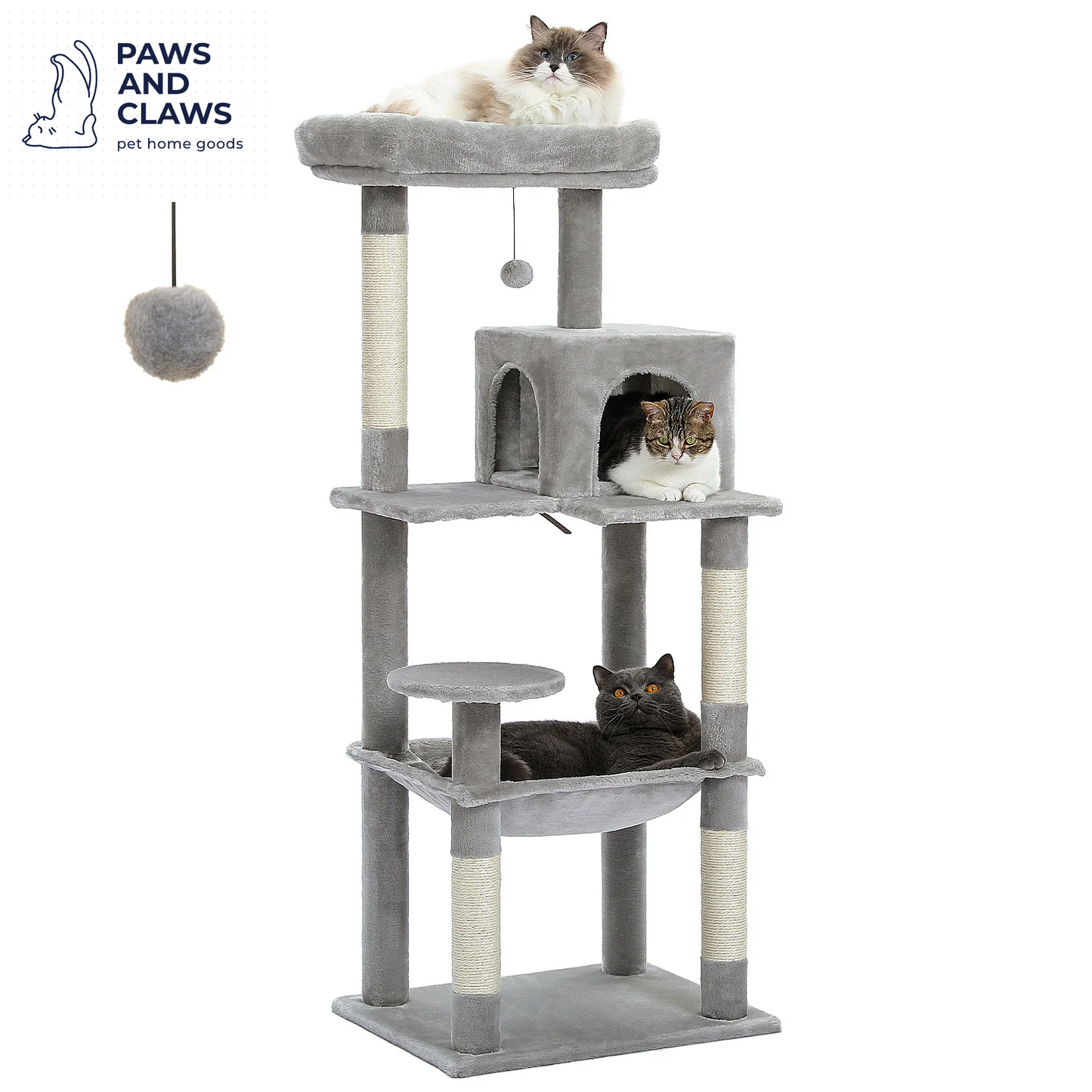 Cat Tree for Indoor Cats 5-Level Cat Tower for Large Cats with Large Hammock Sisal Covered Scratching Posts Cozy Condo Top Perch