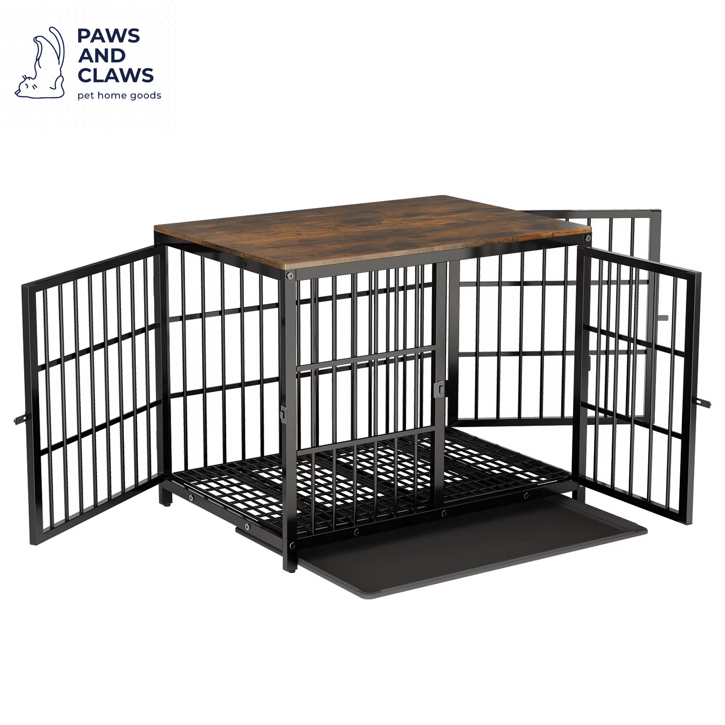 Heavy Duty Dog Kennels Metal Wooden Dog Crate End Table Furniture Style Pet Cage with Three Doors and Removable Tray