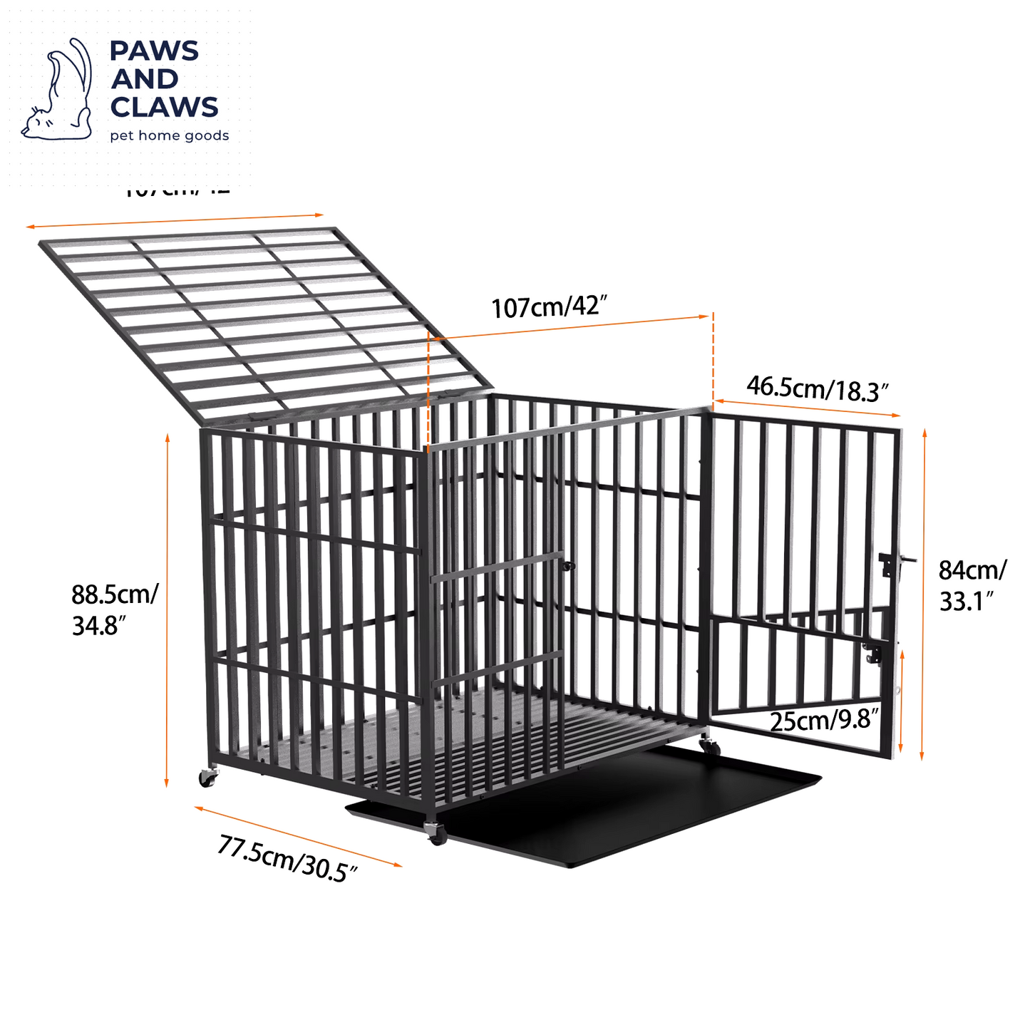 L XL XXL Heavy Duty Dog Crate with 4 Lockable Wheels 3 Doors and Removable Tray Metal Pet Kennels Cage Playpen