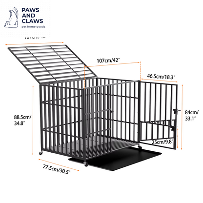 L XL XXL Heavy Duty Dog Crate with 4 Lockable Wheels 3 Doors and Removable Tray Metal Pet Kennels Cage Playpen