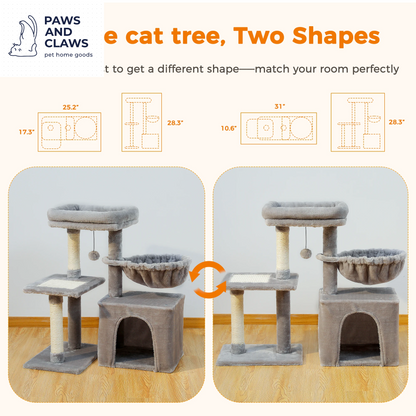 Cat Tree Cat Tower for Indoor Cats 2 Styles Cat Activity Tree with Cat Scratching Posts Big Hammock and Removable Top Perch Grey