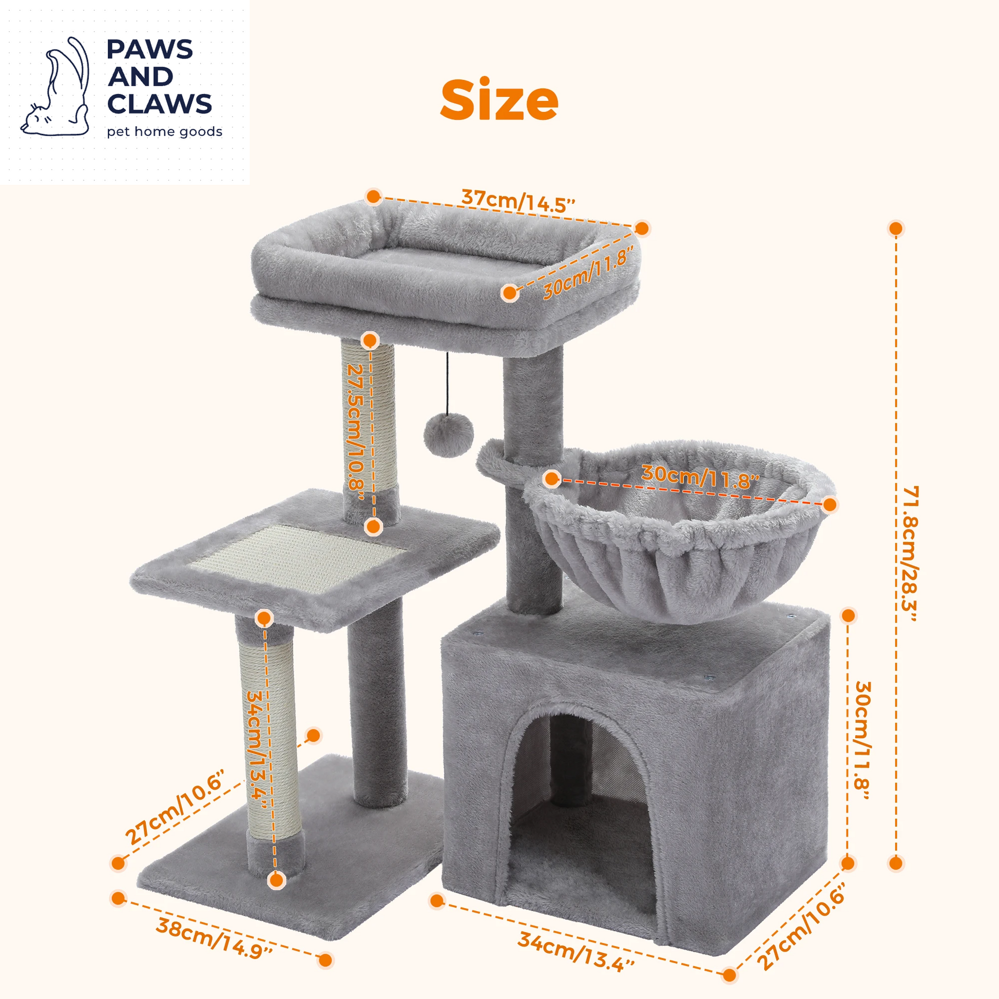 Cat Tree Cat Tower for Indoor Cats 2 Styles Cat Activity Tree with Cat Scratching Posts Big Hammock and Removable Top Perch Grey