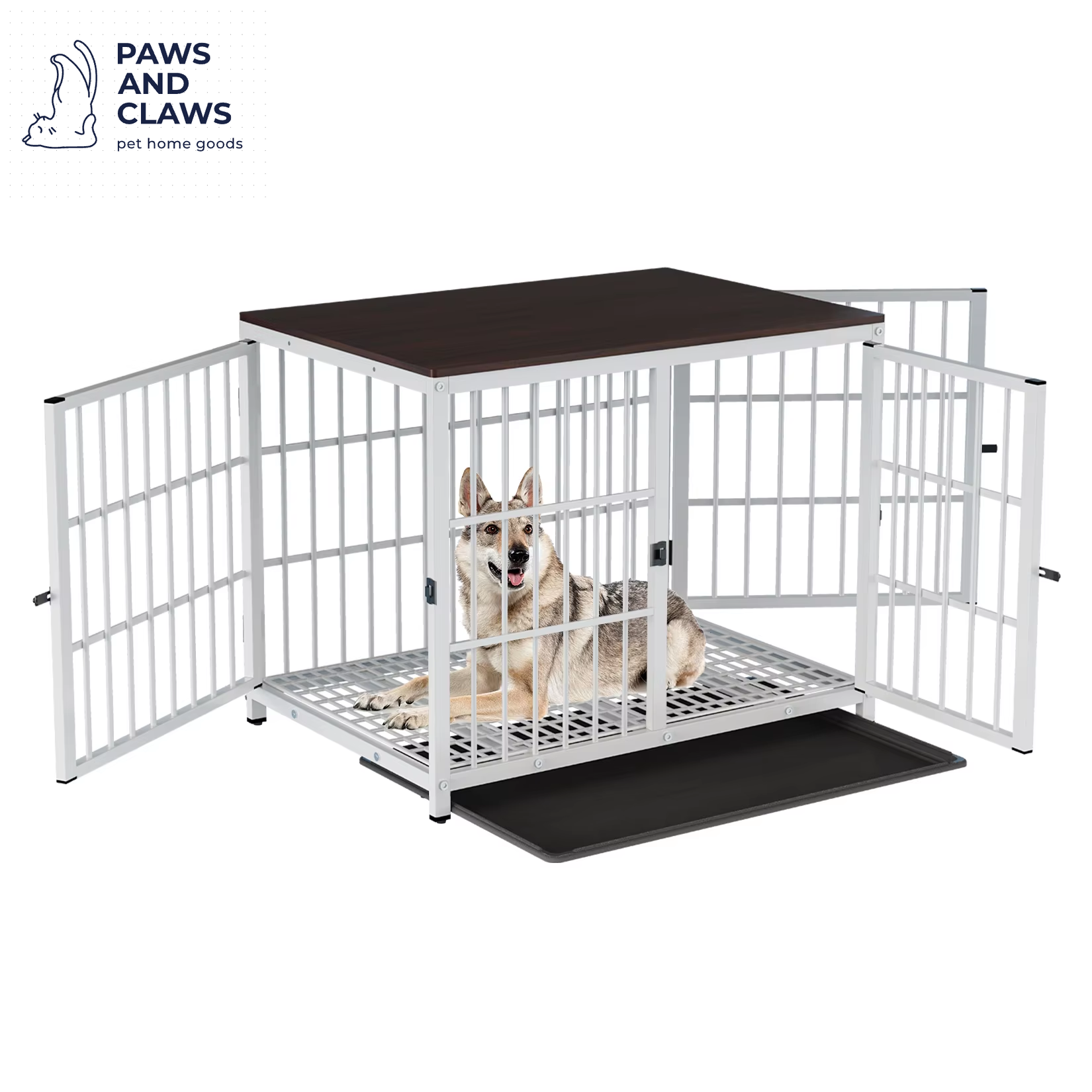 Heavy Duty Dog Kennels Metal Wooden Dog Crate End Table Furniture Style Pet Cage with Three Doors and Removable Tray