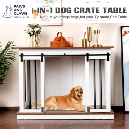 Dog Crate Furniture with Divider Wooden Dog Kennel End Table Large Breed Dog House Indoor for One Large or Two Small Dogs