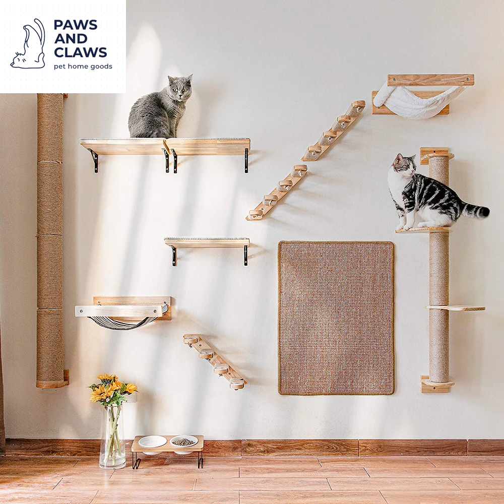 Cat Climbing Shelf Wall Mounted Four Step Stairway with Sisal Scratching Post for Cats Tree Tower Platform Jumping Pet Furniture