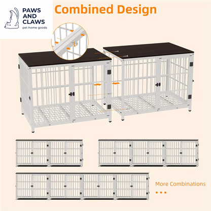 Heavy Duty Dog Kennels Metal Wooden Dog Crate End Table Furniture Style Pet Cage with Three Doors and Removable Tray