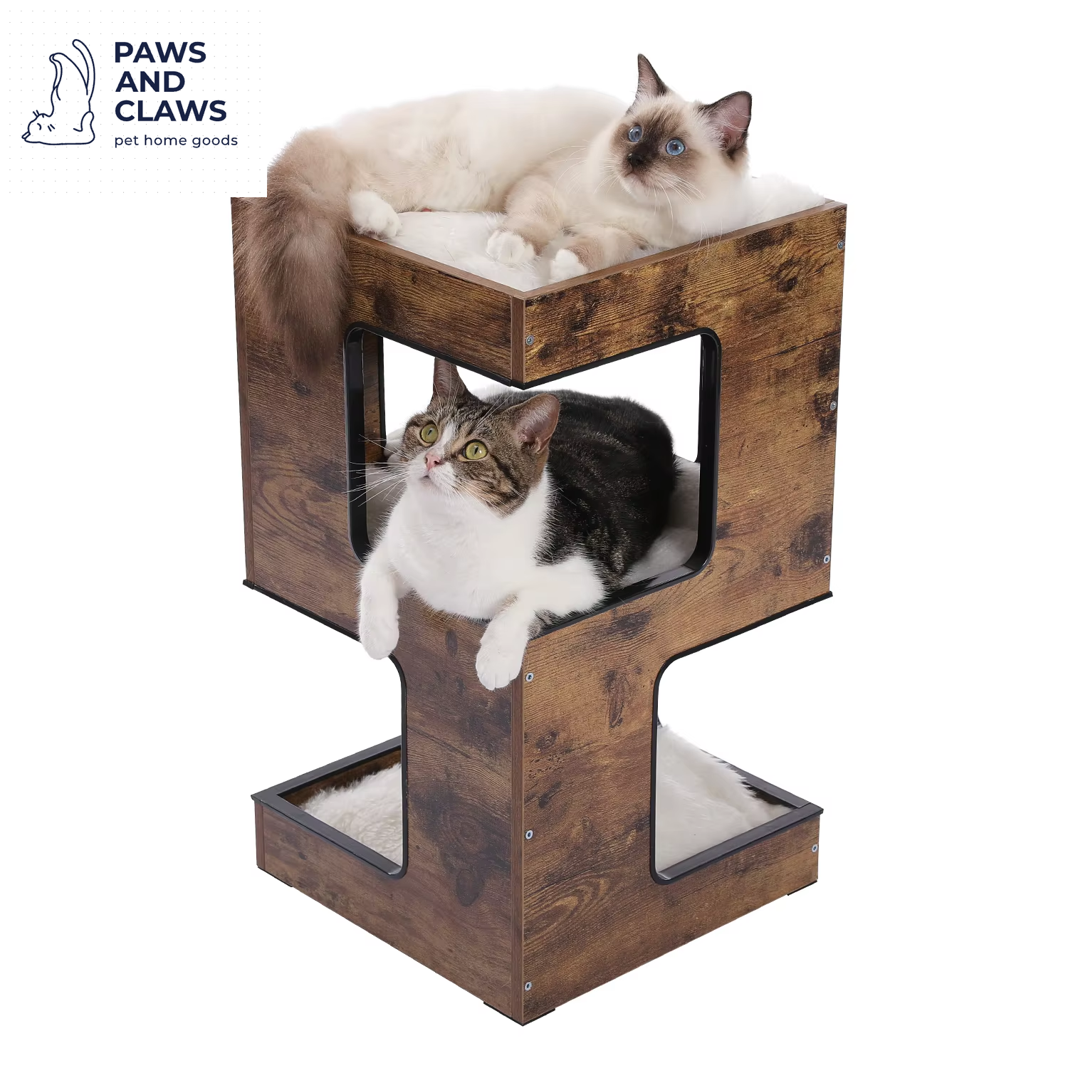 Cat Condo Small Modern Cat Tree for Indoor Cats, 23.6" Wood Cat Furniture, Cat Tower with Free Cat Toy, Scratching Pad and Remov