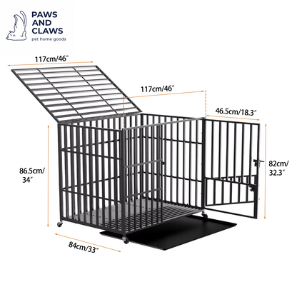 L XL XXL Heavy Duty Dog Crate with 4 Lockable Wheels 3 Doors and Removable Tray Metal Pet Kennels Cage Playpen