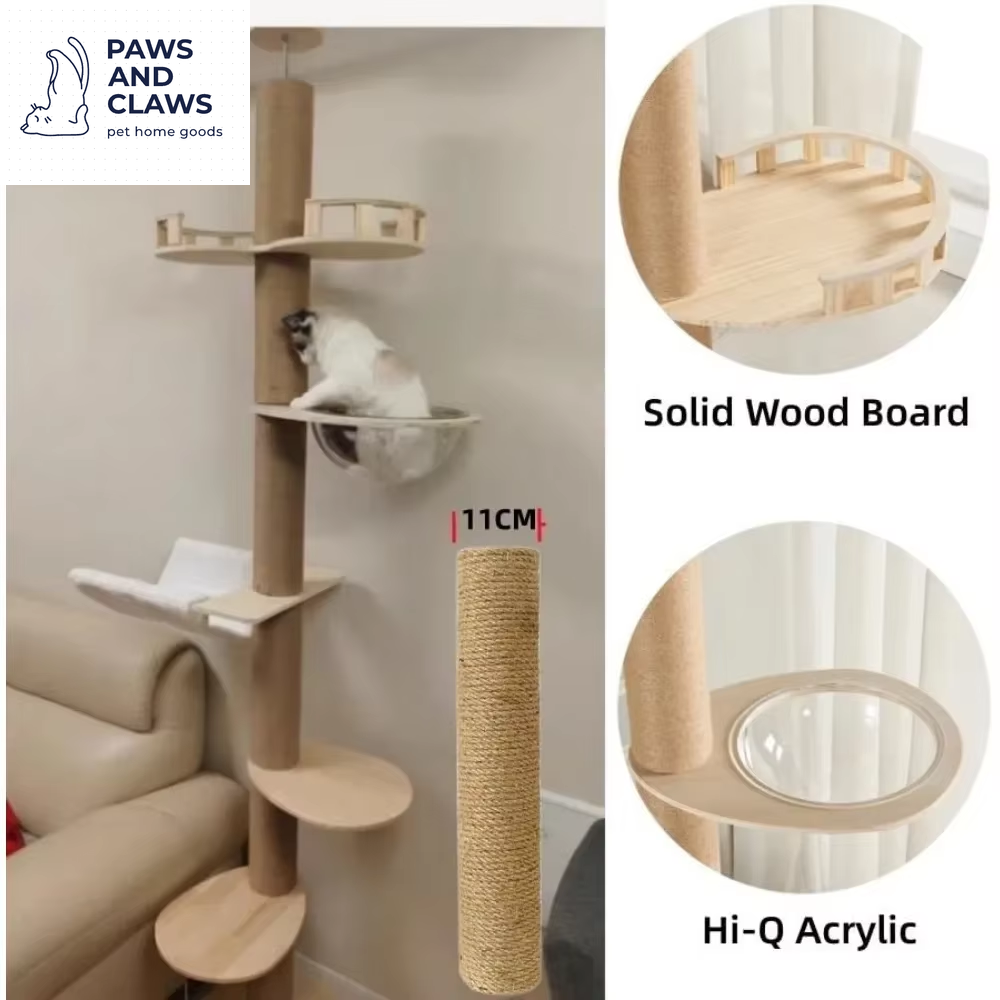 Tall Climbing Tree Accessories for Cats Cat Tower 5-Layer Cat Tree Height Adjustable from Floor to Ceiling Space Capsule Scraper