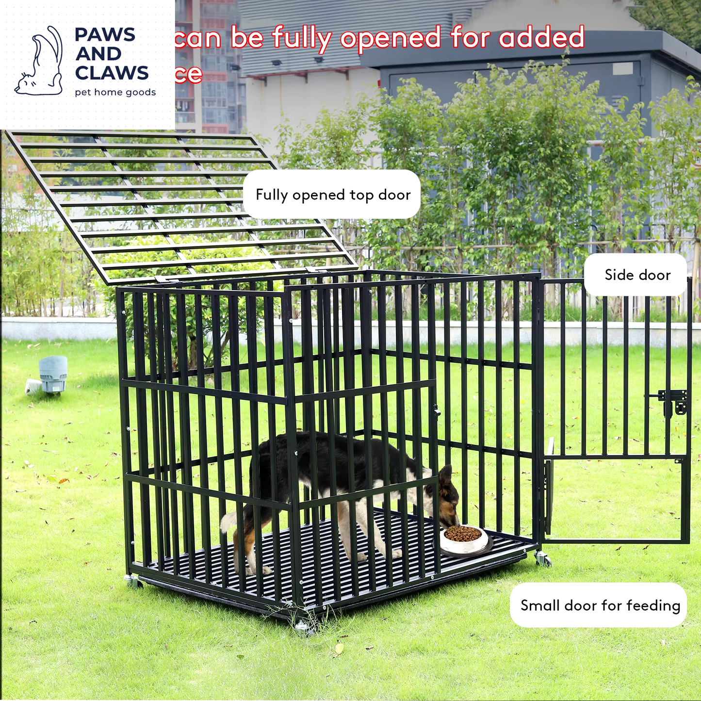 L XL XXL Heavy Duty Dog Crate with 4 Lockable Wheels 3 Doors and Removable Tray Metal Pet Kennels Cage Playpen