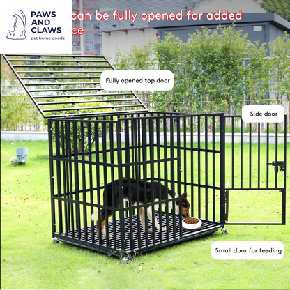 L XL XXL Heavy Duty Dog Crate with 4 Lockable Wheels 3 Doors and Removable Tray Metal Pet Kennels Cage Playpen