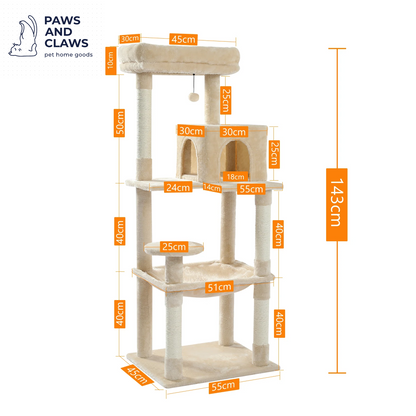 Cat Tree for Indoor Cats 5-Level Cat Tower for Large Cats with Large Hammock Sisal Covered Scratching Posts Cozy Condo Top Perch