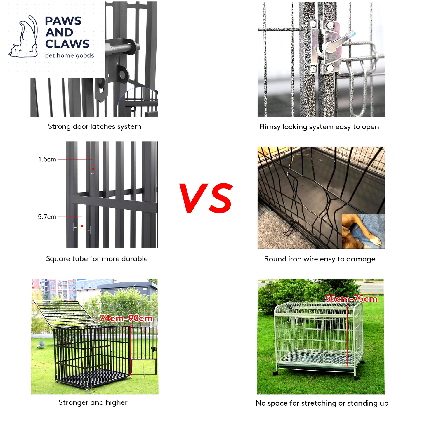 L XL XXL Heavy Duty Dog Crate with 4 Lockable Wheels 3 Doors and Removable Tray Metal Pet Kennels Cage Playpen