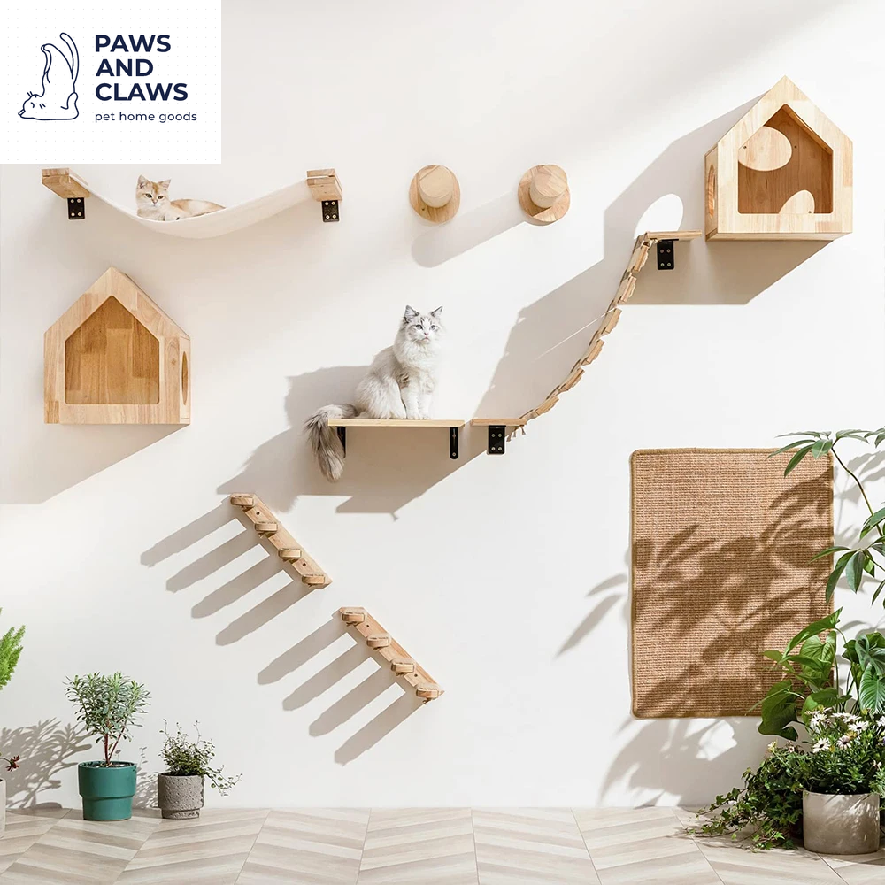 Cat Climbing Shelf Wall Mounted Four Step Stairway with Sisal Scratching Post for Cats Tree Tower Platform Jumping Pet Furniture