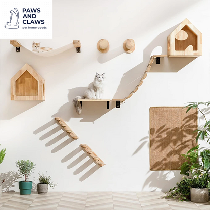 Cat Climbing Shelf Wall Mounted Four Step Stairway with Sisal Scratching Post for Cats Tree Tower Platform Jumping Pet Furniture