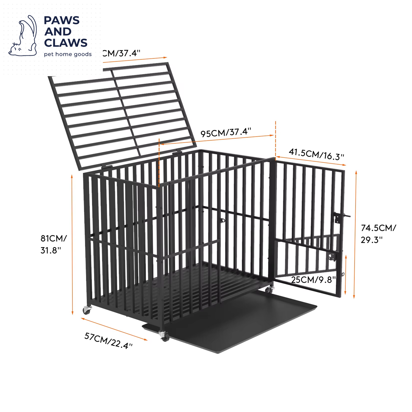 L XL XXL Heavy Duty Dog Crate with 4 Lockable Wheels 3 Doors and Removable Tray Metal Pet Kennels Cage Playpen