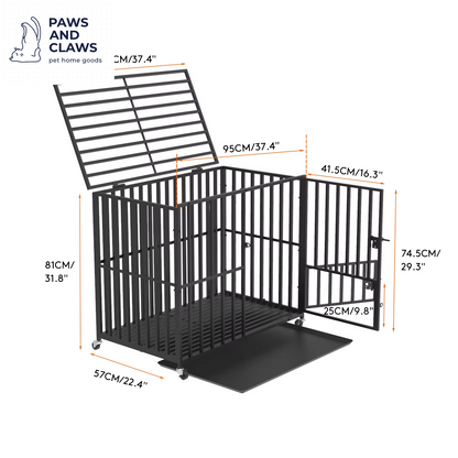 L XL XXL Heavy Duty Dog Crate with 4 Lockable Wheels 3 Doors and Removable Tray Metal Pet Kennels Cage Playpen