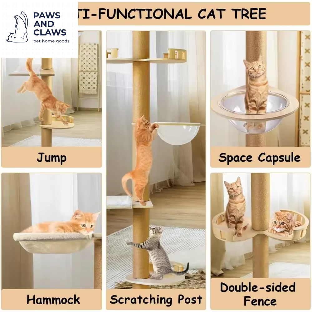 Tall Climbing Tree Accessories for Cats Cat Tower 5-Layer Cat Tree Height Adjustable from Floor to Ceiling Space Capsule Scraper