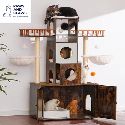 Cat Tree with Litter Box Enclosure for Indoor Big Cat and Large Cats 20 Lbs Heavy Duty,With Scratching Posts Modern Cat Tower